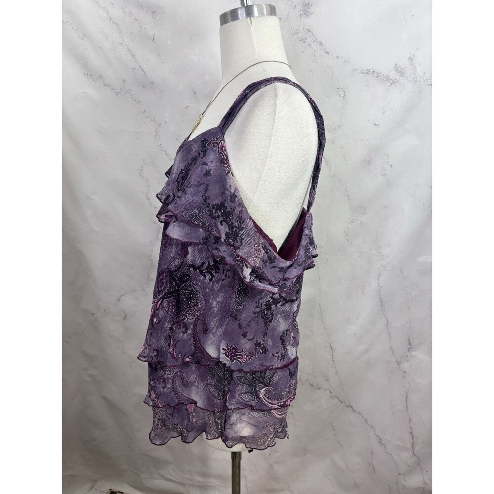 Vtg Y2k Silk Tiered Cami Blouse Asymmetrical Paisley Whimsigoth Fairy XL Purple - Picture 2 of 16